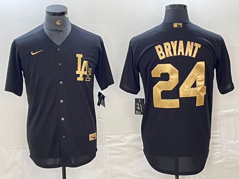 Men Los Angeles Dodgers 24 Bryant Black gold 4 th generation Nike 2024 MLB Jersey style 1